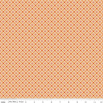 Image of Farmer's Daughter Sunflower Marigold quilting cotton fabric by Lori Holt for Riley Blake Designs. Features flowers on an orange background. Cute Little Fabric Shop