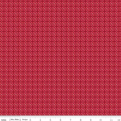 Image of Farmer's Daughter Weave Cherry Tart quilting cotton fabric by Lori Holt for Riley Blake Designs. Features geometric on a red background. Cute Little Fabric Shop