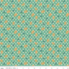 Image of Farmer's Daughter Feedsack Leaf quilting cotton fabric by Lori Holt for Riley Blake Designs. Features flowers on a blue background. Cute Little Fabric Shop