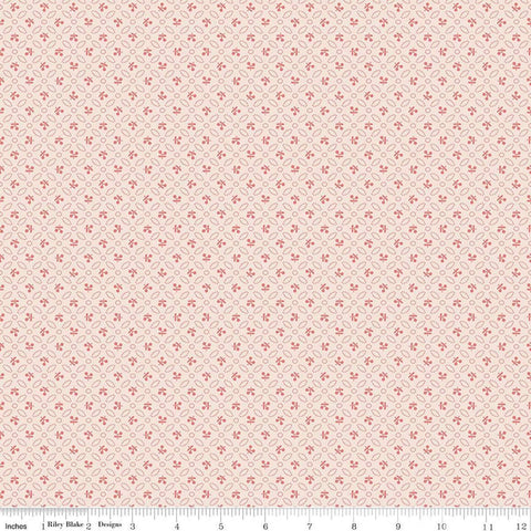 Image of Farmer's Daughter Cherries Background Coral quilting cotton fabric by Lori Holt for Riley Blake Designs. Features geometric on a cream background. Cute Little Fabric Shop