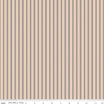 Image of Farmer's Daughter Ticking Pewter quilting cotton fabric by Lori Holt for Riley Blake Designs. Features stripes on a cream background. Cute Little Fabric Shop