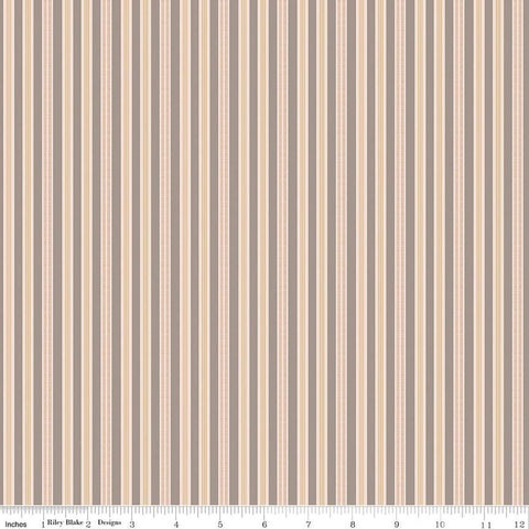 Image of Farmer's Daughter Ticking Pewter quilting cotton fabric by Lori Holt for Riley Blake Designs. Features stripes on a cream background. Cute Little Fabric Shop