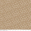 Image of Farmer's Daughter Blossom Palomino quilting cotton fabric by Lori Holt for Riley Blake Designs. Features flowers on a brown background. Cute Little Fabric Shop