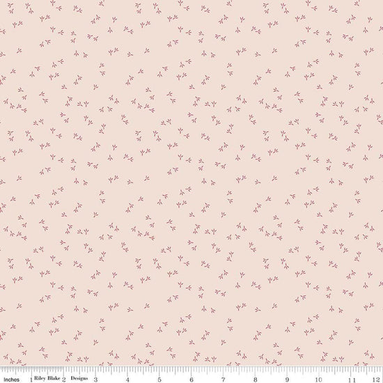 Image of Farmer's Daughter Chicken Tracks Background Tea Rose quilting cotton fabric by Lori Holt for Riley Blake Designs. Features chicken tracks on a cream background. Cute Little Fabric Shop