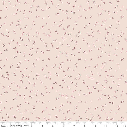 Image of Farmer's Daughter Chicken Tracks Background Tea Rose quilting cotton fabric by Lori Holt for Riley Blake Designs. Features chicken tracks on a cream background. Cute Little Fabric Shop