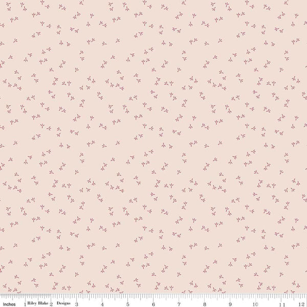 Image of Farmer's Daughter Chicken Tracks Background Tea Rose quilting cotton fabric by Lori Holt for Riley Blake Designs. Features chicken tracks on a cream background. Cute Little Fabric Shop