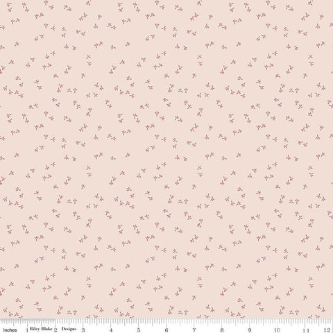 Image of Farmer's Daughter Chicken Tracks Background Tea Rose quilting cotton fabric by Lori Holt for Riley Blake Designs. Features chicken tracks on a cream background. Cute Little Fabric Shop
