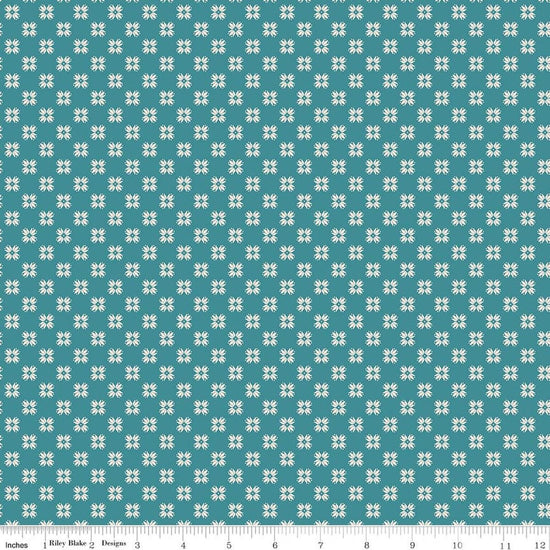 Image of Farmer's Daughter Quilting Raindrop quilting cotton fabric by Lori Holt for Riley Blake Designs. Features geometric on a blue background. Cute Little Fabric Shop