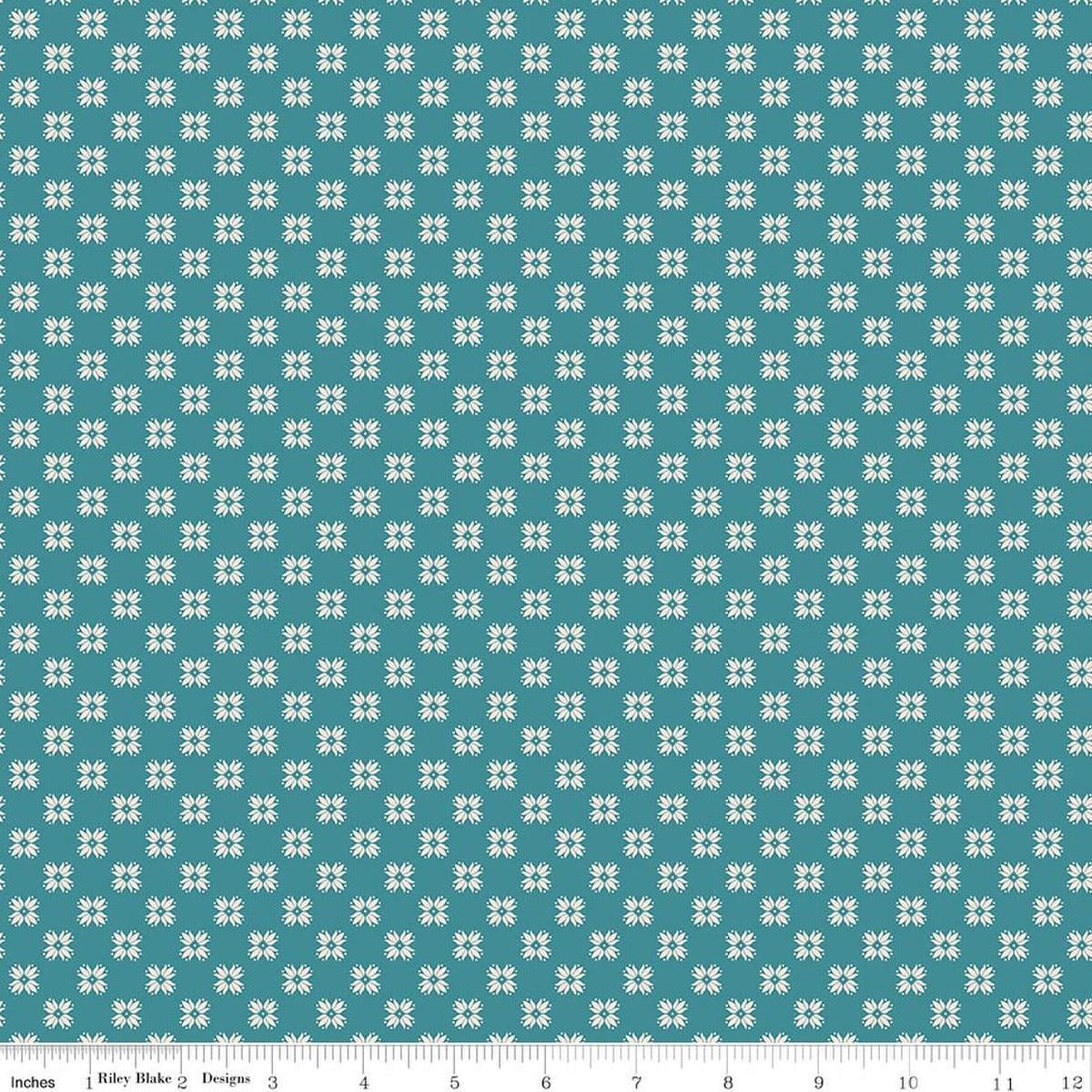 Image of Farmer's Daughter Quilting Raindrop quilting cotton fabric by Lori Holt for Riley Blake Designs. Features geometric on a blue background. Cute Little Fabric Shop
