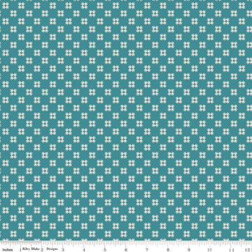 Image of Farmer's Daughter Quilting Raindrop quilting cotton fabric by Lori Holt for Riley Blake Designs. Features geometric on a blue background. Cute Little Fabric Shop