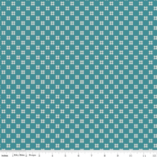 Image of Farmer's Daughter Quilting Raindrop quilting cotton fabric by Lori Holt for Riley Blake Designs. Features geometric on a blue background. Cute Little Fabric Shop