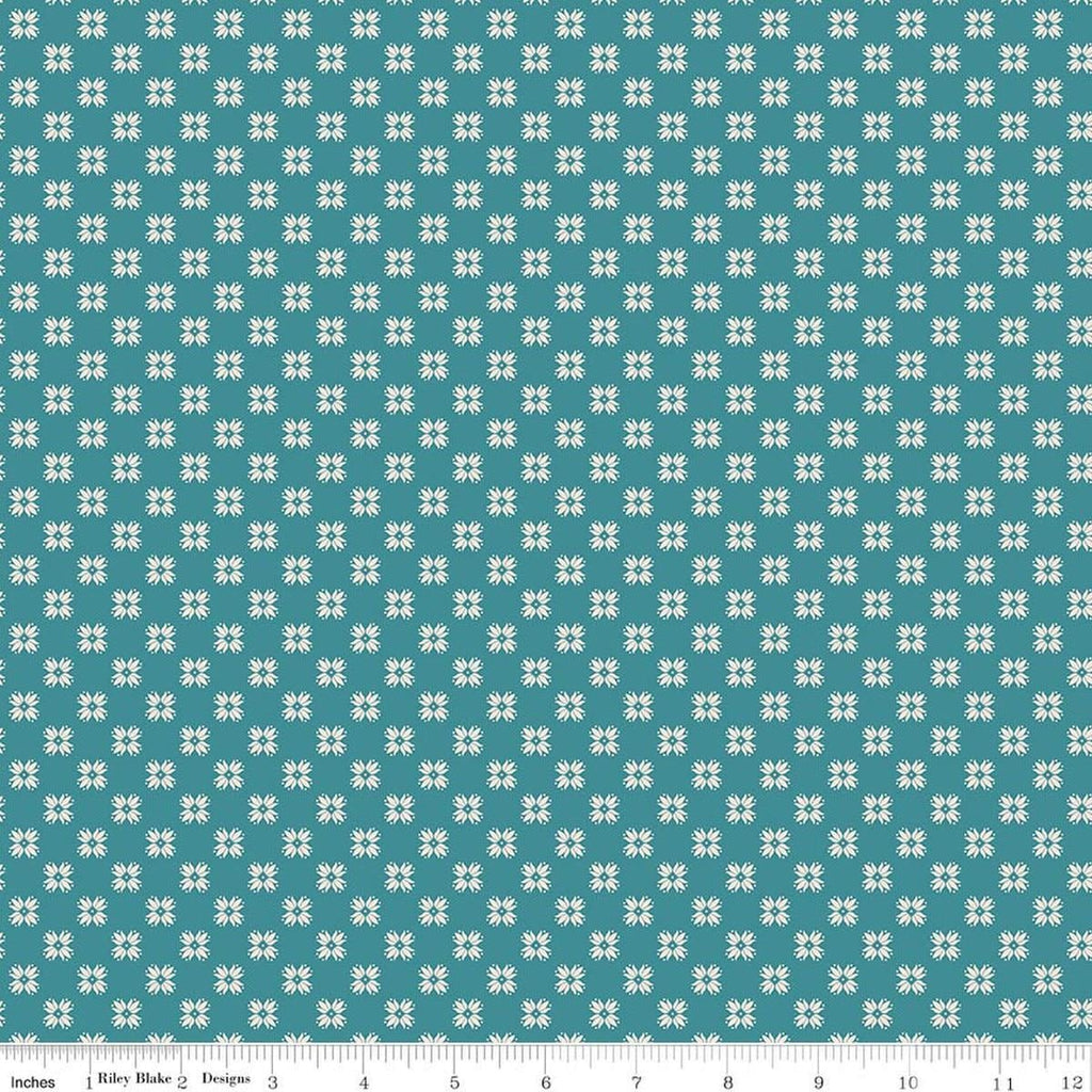Image of Farmer's Daughter Quilting Raindrop quilting cotton fabric by Lori Holt for Riley Blake Designs. Features geometric on a blue background. Cute Little Fabric Shop