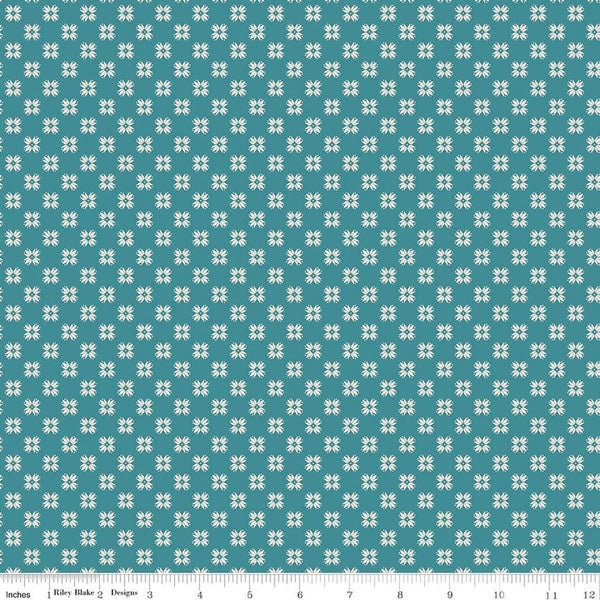 Image of Farmer's Daughter Quilting Raindrop quilting cotton fabric by Lori Holt for Riley Blake Designs. Features geometric on a blue background. Cute Little Fabric Shop