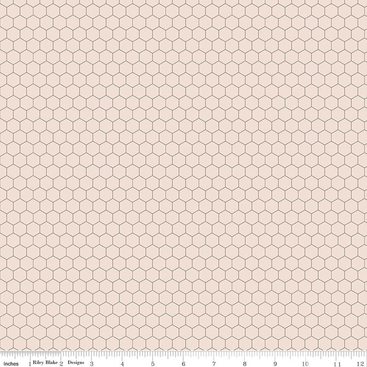 Image of Farmer's Daughter Chicken Wire Background Rustic quilting cotton fabric by Lori Holt for Riley Blake Designs. Features hexagons on a cream background. Cute Little Fabric Shop