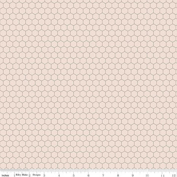 Image of Farmer's Daughter Chicken Wire Background Rustic quilting cotton fabric by Lori Holt for Riley Blake Designs. Features hexagons on a cream background. Cute Little Fabric Shop