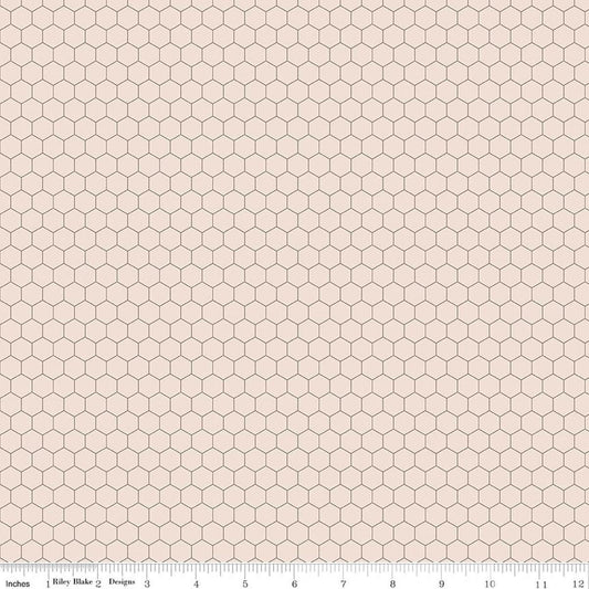 Image of Farmer's Daughter Chicken Wire Background Rustic quilting cotton fabric by Lori Holt for Riley Blake Designs. Features hexagons on a cream background. Cute Little Fabric Shop