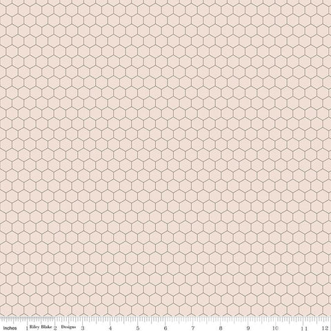 Image of Farmer's Daughter Chicken Wire Background Rustic quilting cotton fabric by Lori Holt for Riley Blake Designs. Features hexagons on a cream background. Cute Little Fabric Shop