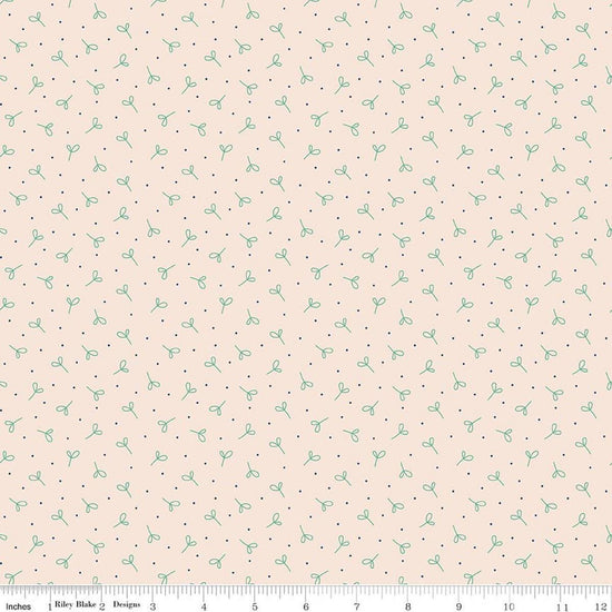 Image of Farmer's Daughter Seedling Background Leaf quilting cotton fabric by Lori Holt for Riley Blake Designs. Features plants on a cream background. Cute Little Fabric Shop