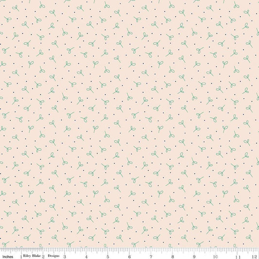 Image of Farmer's Daughter Seedling Background Leaf quilting cotton fabric by Lori Holt for Riley Blake Designs. Features plants on a cream background. Cute Little Fabric Shop