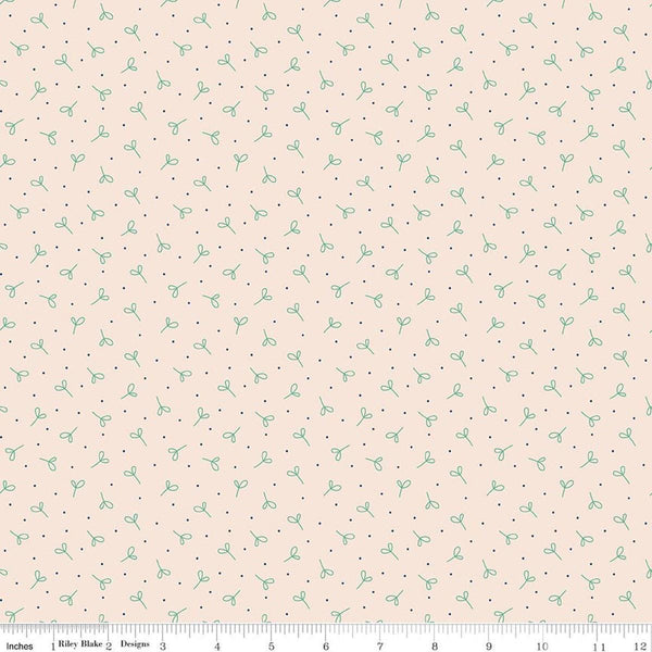 Image of Farmer's Daughter Seedling Background Leaf quilting cotton fabric by Lori Holt for Riley Blake Designs. Features plants on a cream background. Cute Little Fabric Shop