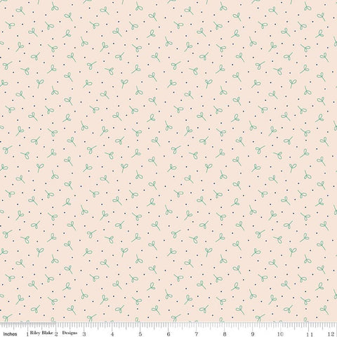 Image of Farmer's Daughter Seedling Background Leaf quilting cotton fabric by Lori Holt for Riley Blake Designs. Features plants on a cream background. Cute Little Fabric Shop