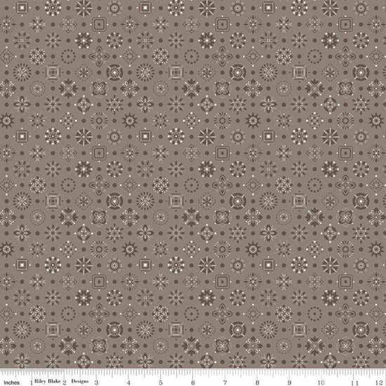 Image of Farmer's Daughter Handmade Rustic quilting cotton fabric by Lori Holt for Riley Blake Designs. Features geometric on a gray background. Cute Little Fabric Shop