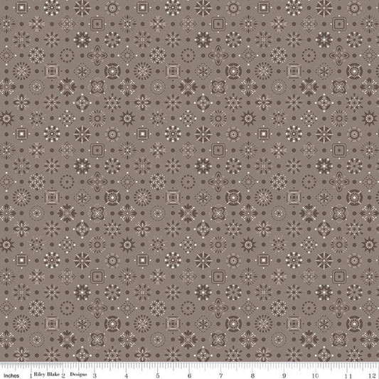 Image of Farmer's Daughter Handmade Rustic quilting cotton fabric by Lori Holt for Riley Blake Designs. Features geometric on a gray background. Cute Little Fabric Shop