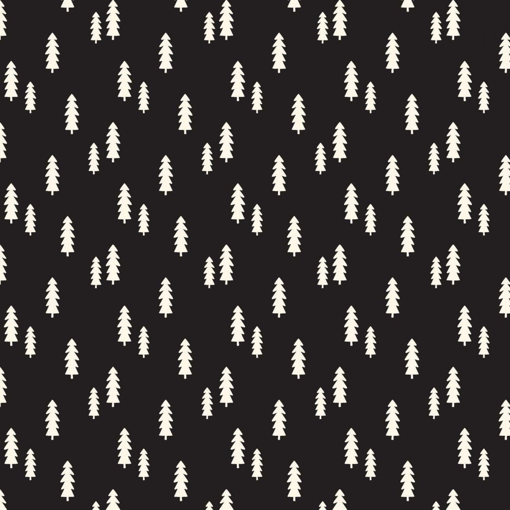 Wild at Heart Trees C9824 Black - Riley Blake Designs - Outdoors Cream Pine Trees on Black - Quilting Cotton Fabric