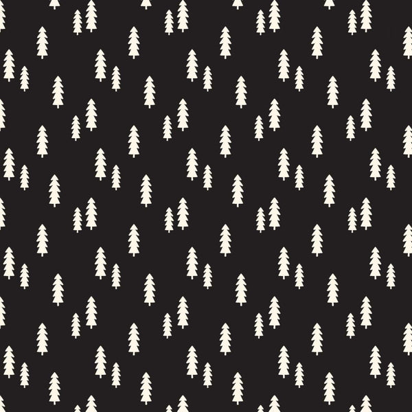 Wild at Heart Trees C9824 Black - Riley Blake Designs - Outdoors Cream Pine Trees on Black - Quilting Cotton Fabric