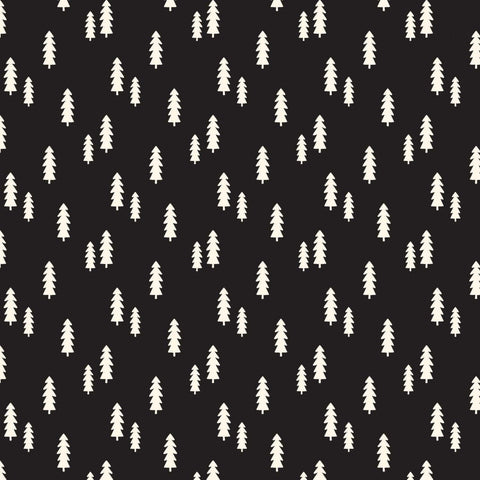Wild at Heart Trees C9824 Black - Riley Blake Designs - Outdoors Cream Pine Trees on Black - Quilting Cotton Fabric