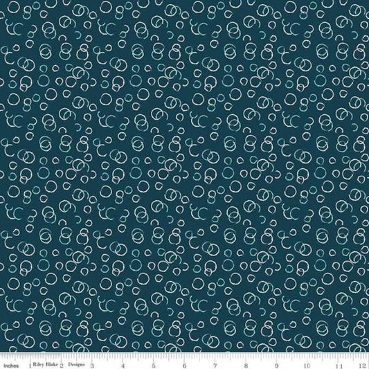 SALE Ready Set Splash! Bubbles C9896 Deep Sea - Riley Blake - Line Drawings Circles Blue - Quilting Cotton Fabric