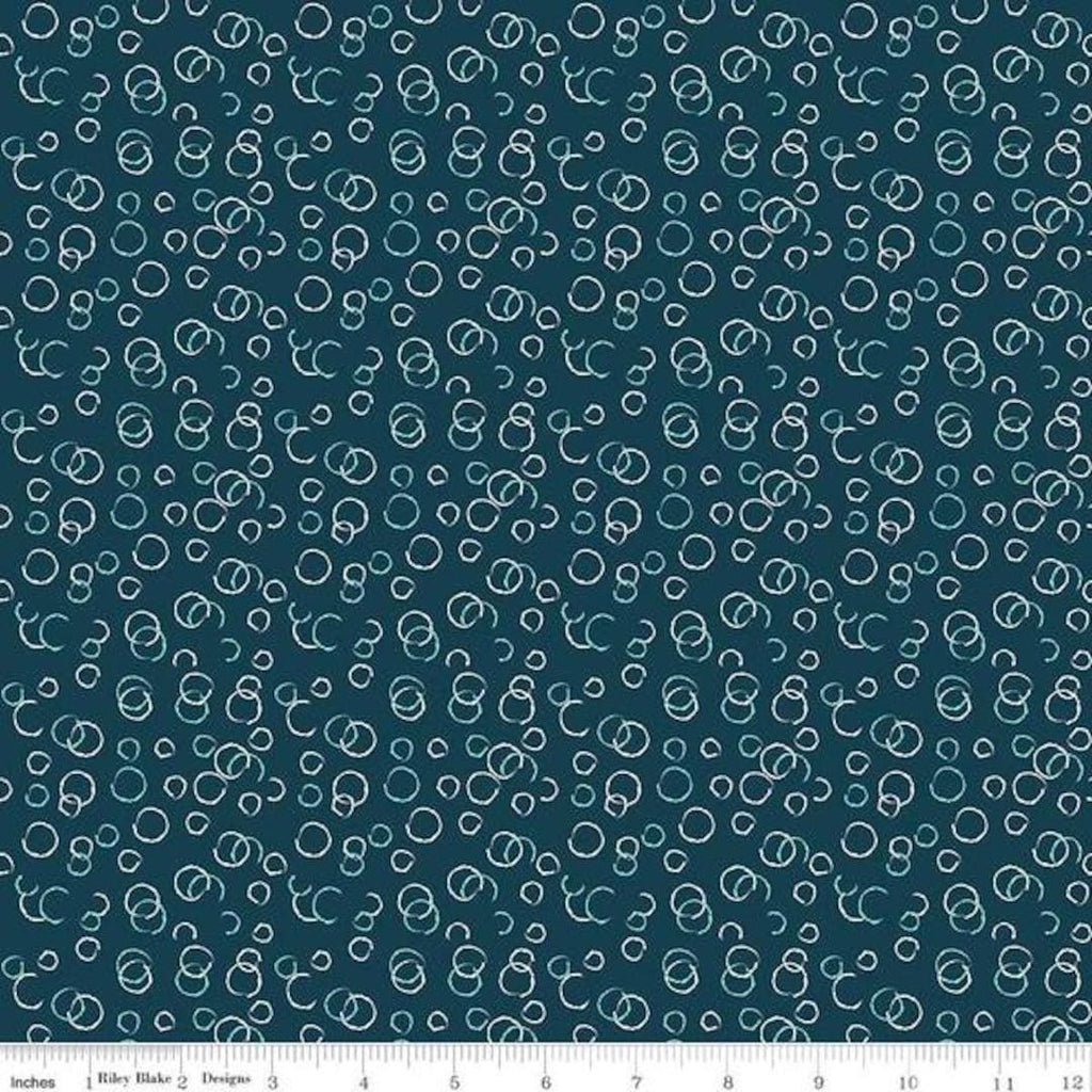 SALE Ready Set Splash! Bubbles C9896 Deep Sea - Riley Blake - Line Drawings Circles Blue - Quilting Cotton Fabric