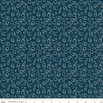 16" End of Bolt - SALE Ready Set Splash! Bubbles C9896 Deep Sea - Riley Blake - Line Drawings Circles Blue - Quilting Cotton Fabric