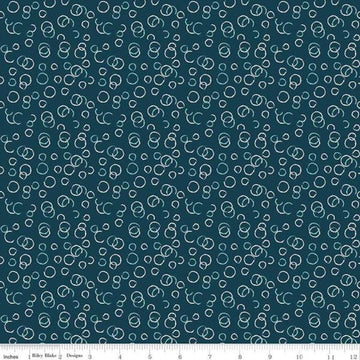 Fat Quarter End of Bolt - SALE Ready Set Splash! Bubbles C9896 Deep Sea - Riley Blake - Line Drawings Circles Blue - Quilting Cotton Fabric
