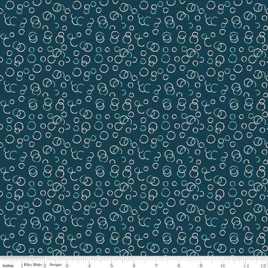 Fat Quarter End of Bolt - SALE Ready Set Splash! Bubbles C9896 Deep Sea - Riley Blake - Line Drawings Circles Blue - Quilting Cotton Fabric