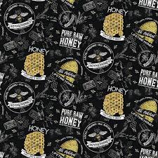 SALE Bee's Life Main C10100 Black - Riley Blake - Beehive Honeycomb Honey Bees Text Words - Quilting Cotton Fabric
