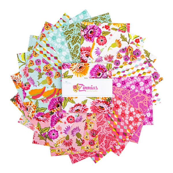 Zinnias Charm Pack 5" Stacker Bundle - Riley Blake Designs - 42 piece Precut Pre cut - Quilting Cotton Fabric