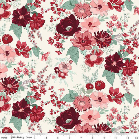 Image of Love You Always Main Cream quilting cotton fabric by Sandy Gervais for Riley Blake Designs. Features flowers on a cream background. Cute Little Fabric Shop