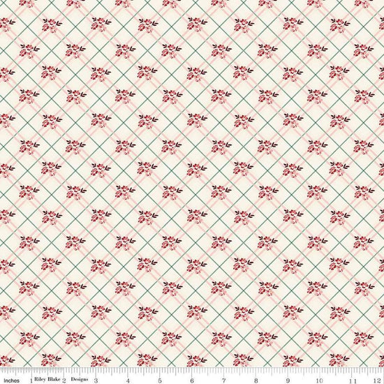 Image of Love You Always Floral Plaid Cream quilting cotton fabric by Sandy Gervais for Riley Blake Designs. Features flowers on a cream background. Cute Little Fabric Shop