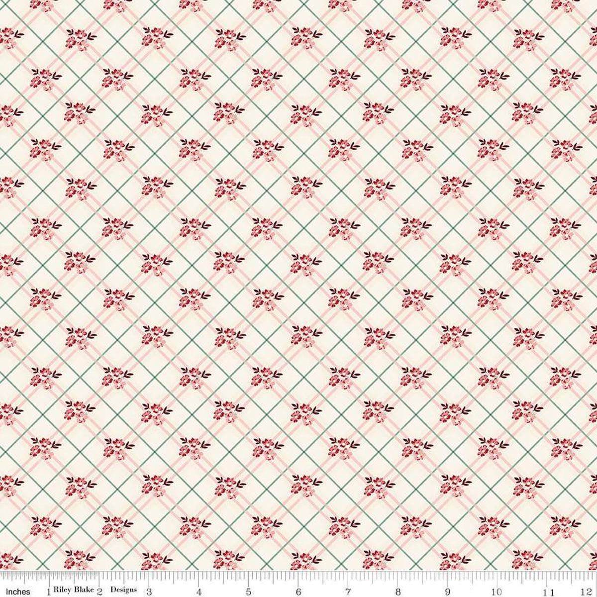 Image of Love You Always Floral Plaid Cream quilting cotton fabric by Sandy Gervais for Riley Blake Designs. Features flowers on a cream background. Cute Little Fabric Shop