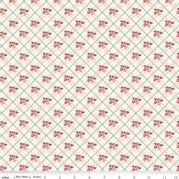 Image of Love You Always Floral Plaid Cream quilting cotton fabric by Sandy Gervais for Riley Blake Designs. Features flowers on a cream background. Cute Little Fabric Shop