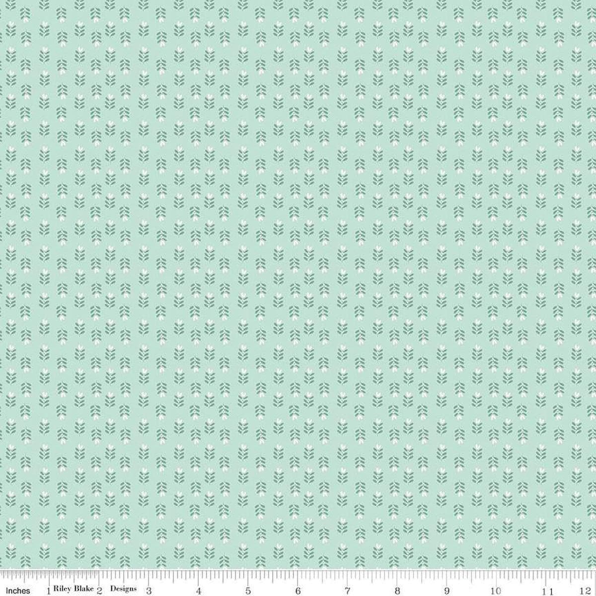 Image of Love You Always Plants Mist quilting cotton fabric by Sandy Gervais for Riley Blake Designs. Features flowers on a green background. Cute Little Fabric Shop