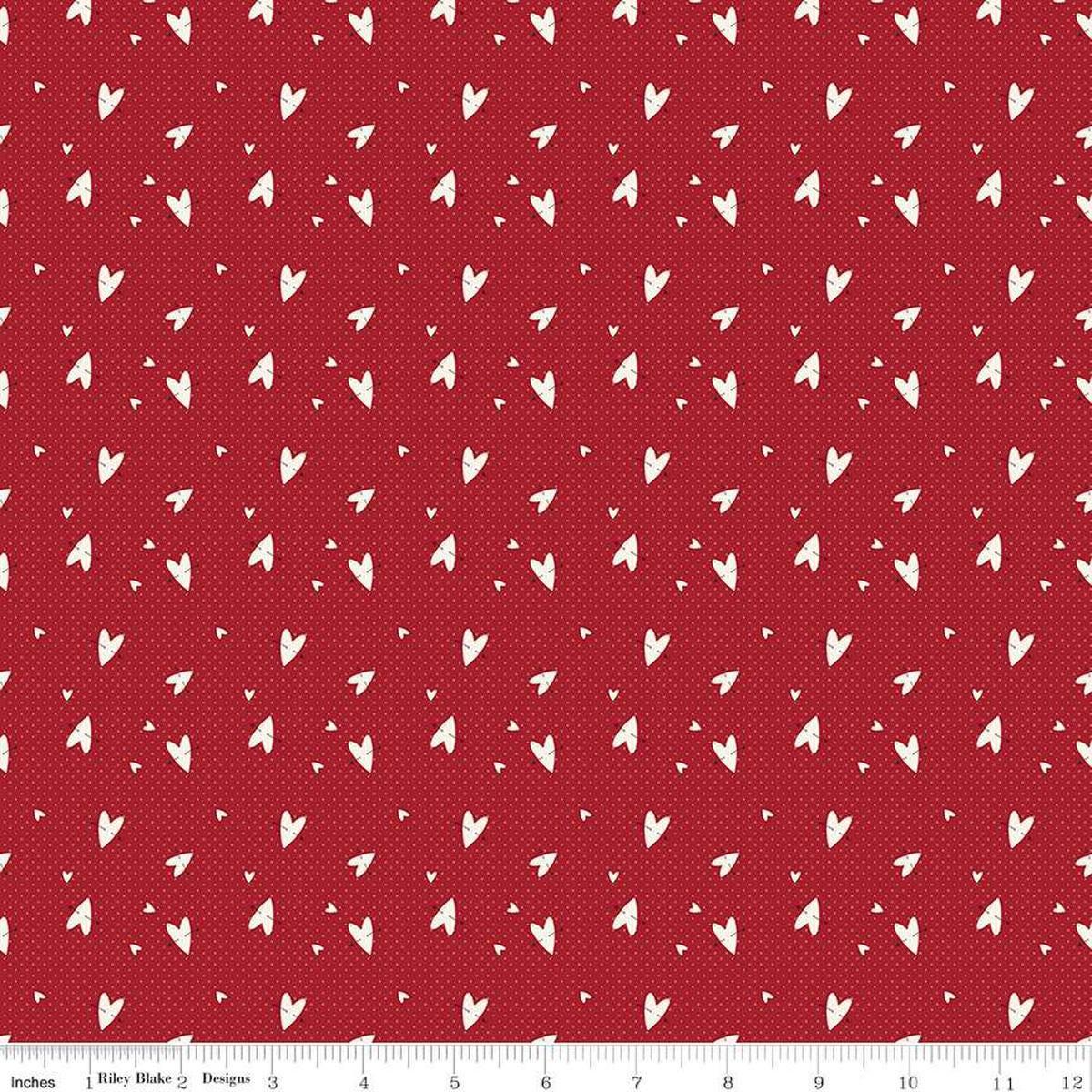 Image of Love You Always Hearts Red quilting cotton fabric by Sandy Gervais for Riley Blake Designs. Features hearts on a red background. Cute Little Fabric Shop