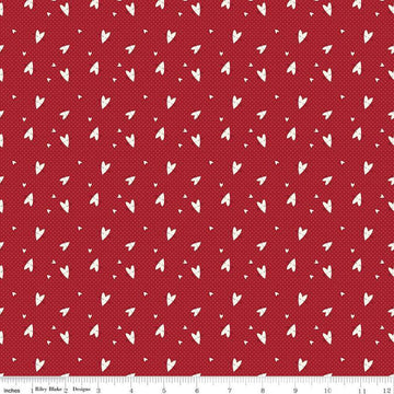 Image of Love You Always Hearts Red quilting cotton fabric by Sandy Gervais for Riley Blake Designs. Features hearts on a red background. Cute Little Fabric Shop