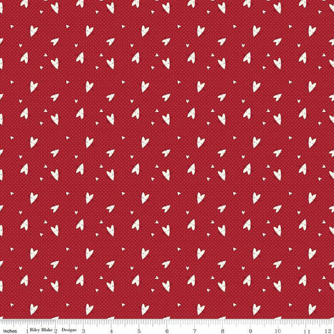 Image of Love You Always Hearts Red quilting cotton fabric by Sandy Gervais for Riley Blake Designs. Features hearts on a red background. Cute Little Fabric Shop