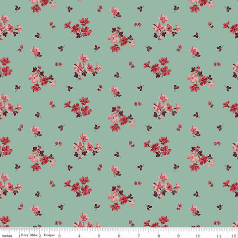 Image of Love You Always Flower Toss Sage quilting cotton fabric by Sandy Gervais for Riley Blake Designs. Features flowers on a green background. Cute Little Fabric Shop