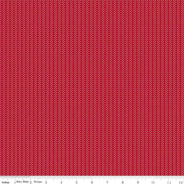 Image of Radiant Ruby Herringbone Schoolhouse quilting cotton fabric by Dani Mogstad for Riley Blake Designs. Features herringbone on a red background. Cute Little Fabric Shop