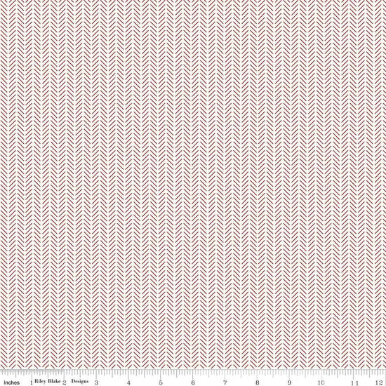 Image of Radiant Ruby Herringbone Cloud quilting cotton fabric by Dani Mogstad for Riley Blake Designs. Features herringbone on a white background. Cute Little Fabric Shop