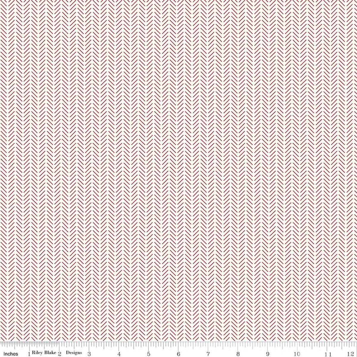 Image of Radiant Ruby Herringbone Cloud quilting cotton fabric by Dani Mogstad for Riley Blake Designs. Features herringbone on a white background. Cute Little Fabric Shop