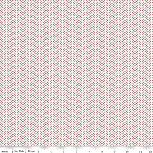 Image of Radiant Ruby Herringbone Cloud quilting cotton fabric by Dani Mogstad for Riley Blake Designs. Features herringbone on a white background. Cute Little Fabric Shop
